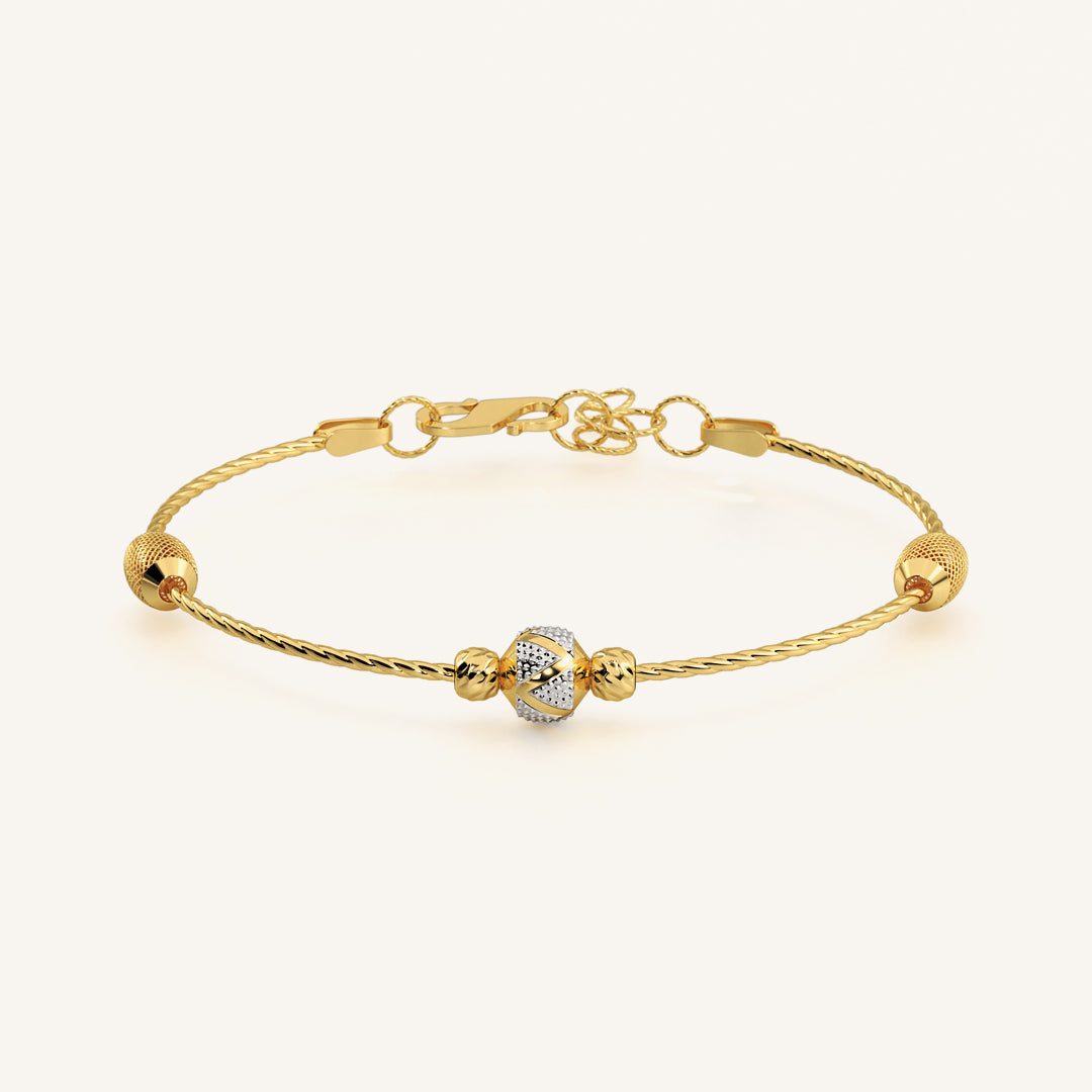 Noura 22K Gold Beaded Bangle with Traditional Detailing