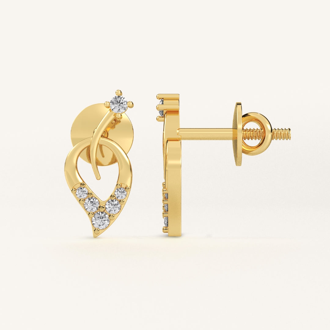 Elegant 18K Gold Earrings with Leaf Design and Diamonds