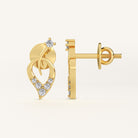 Elegant 18K Gold Earrings with Leaf Design and Diamonds