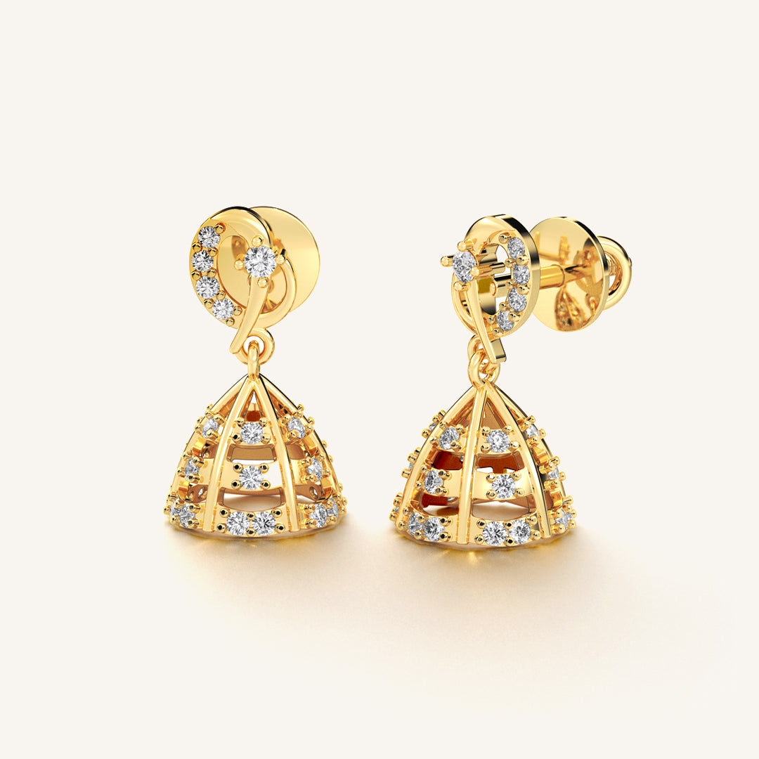 Diamond Jimikki Earrings in Traditional Jhumka Style by Noura
