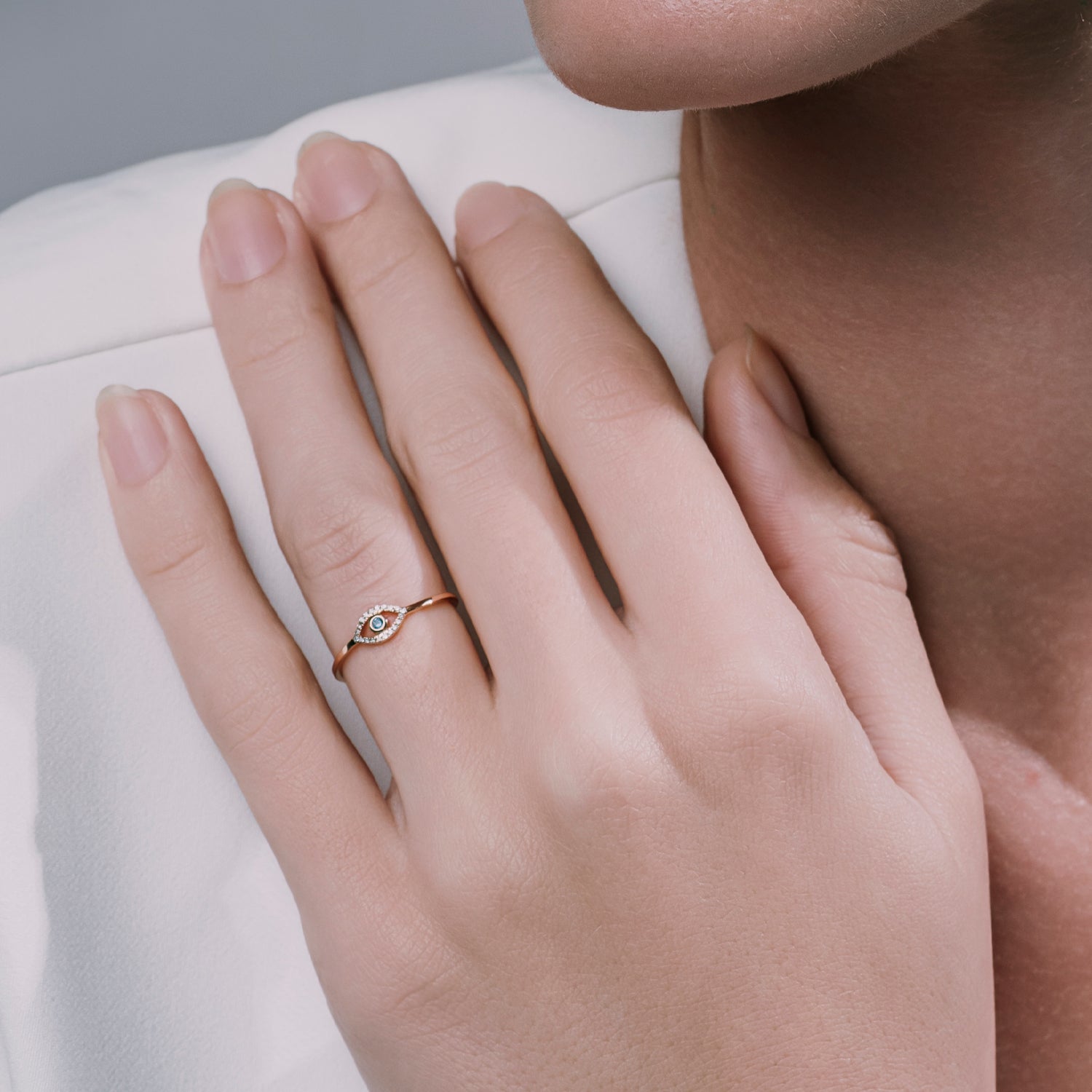 Gold Haven protective evil eye ring featuring VS clarity diamonds