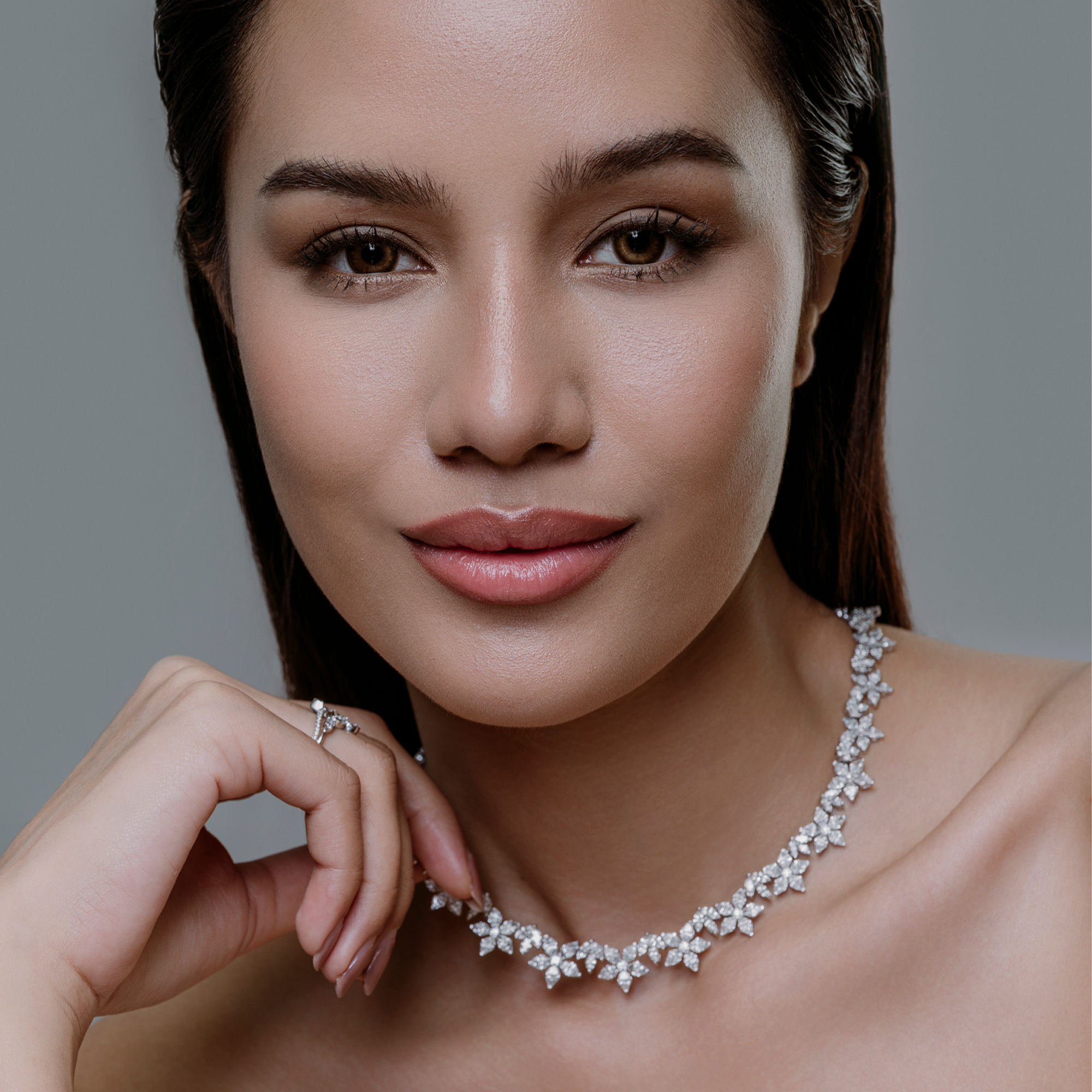 KARP Calytrix Necklace with marquise, round, and trilliant-cut diamonds in 18K white gold