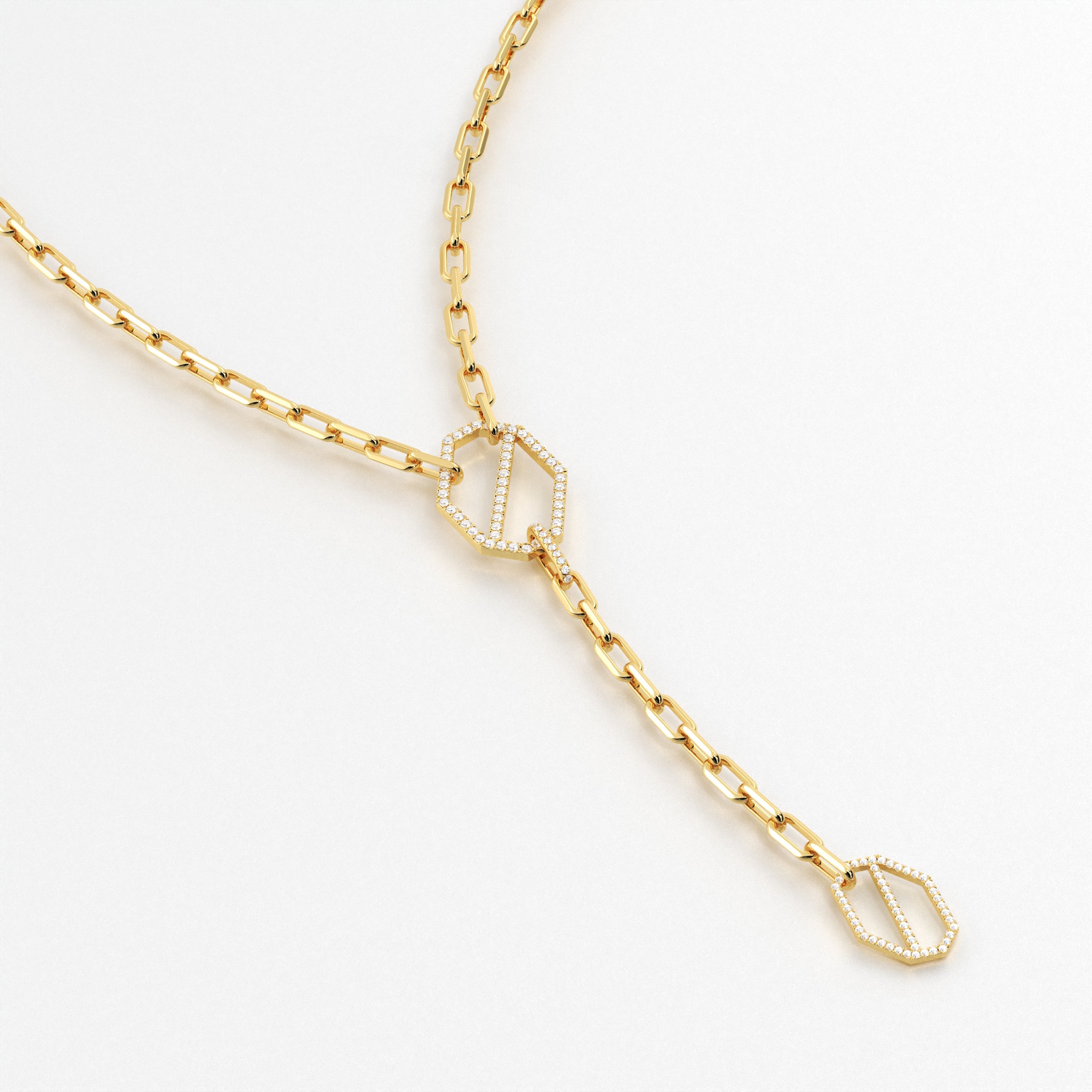 Luxurious geometric diamond necklace in yellow gold