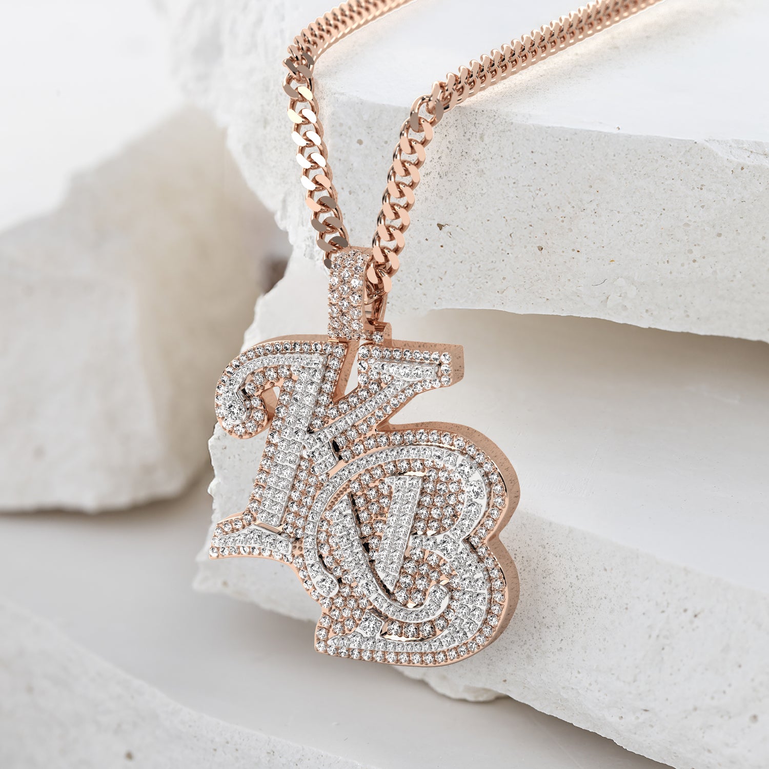 Personalized letter pendant with natural diamonds in bold hip-hop style
