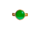 FYORO Shinjuku Ring with Vivid Green Burmese A-Jadeite Cabochon and Diamond Halo in 18K Yellow Gold