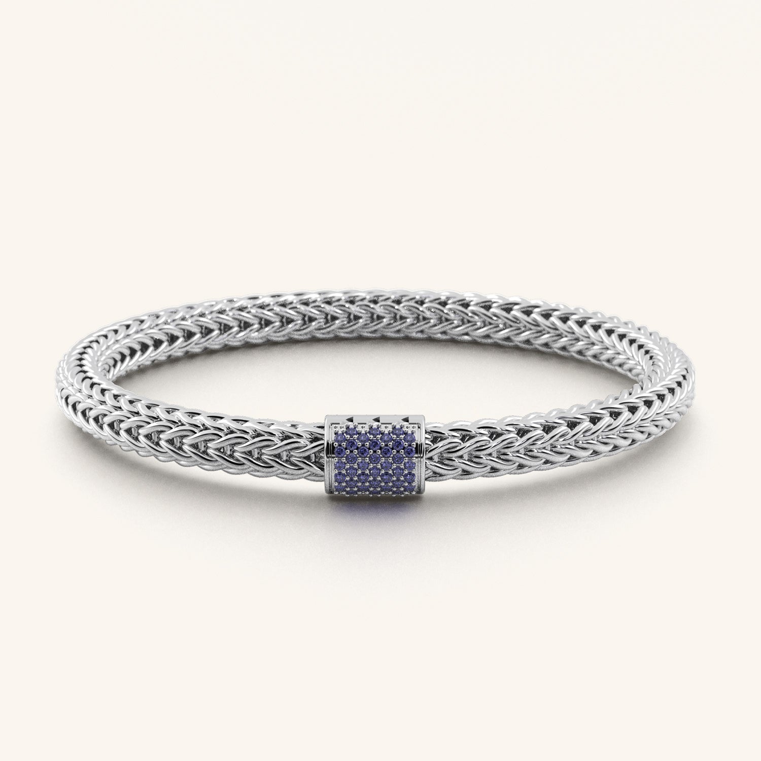GH Woven Link Silver Bracelet with gemstone clasp – elegant .925 silver design