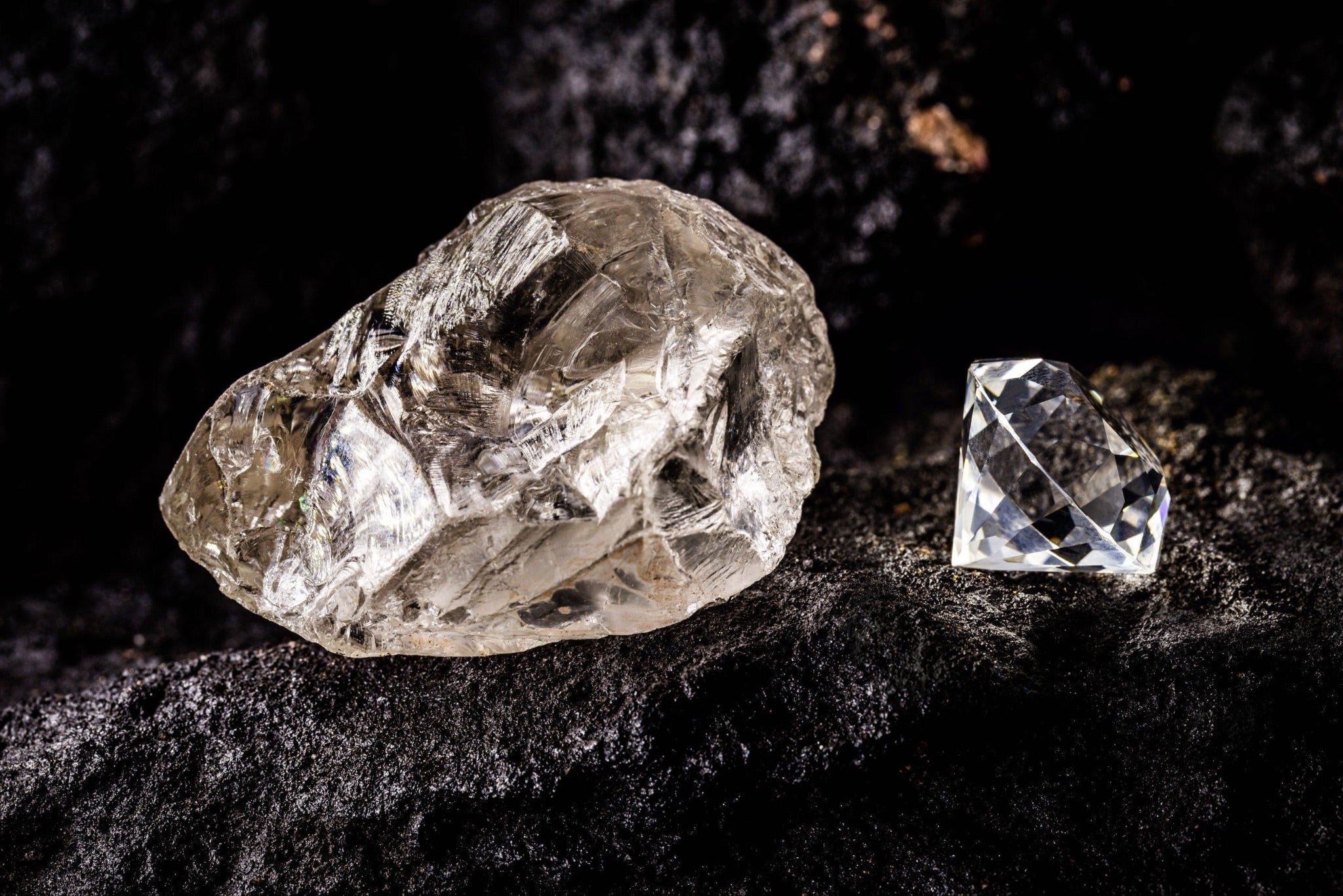 A rough diamond cut and polished to brilliance