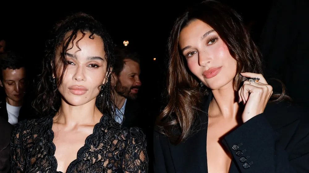 Zoë Kravitz and Hailey Bieber in the front row at Saint Laurent in Paris