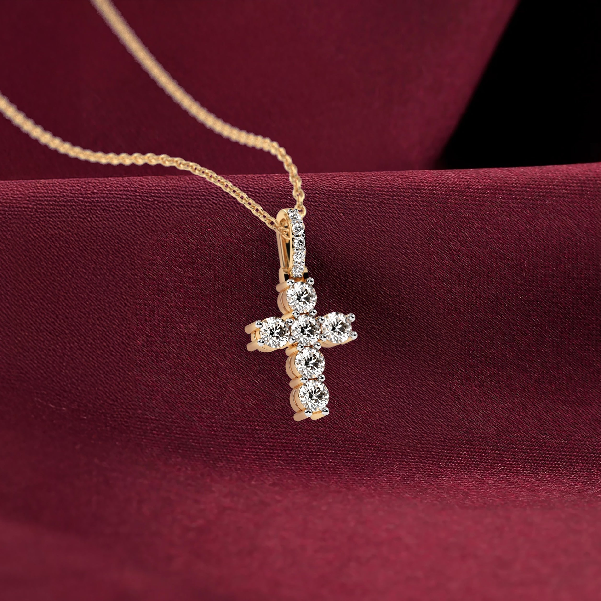 Radiant diamond cross necklace in 14K gold – natural or lab-grown options